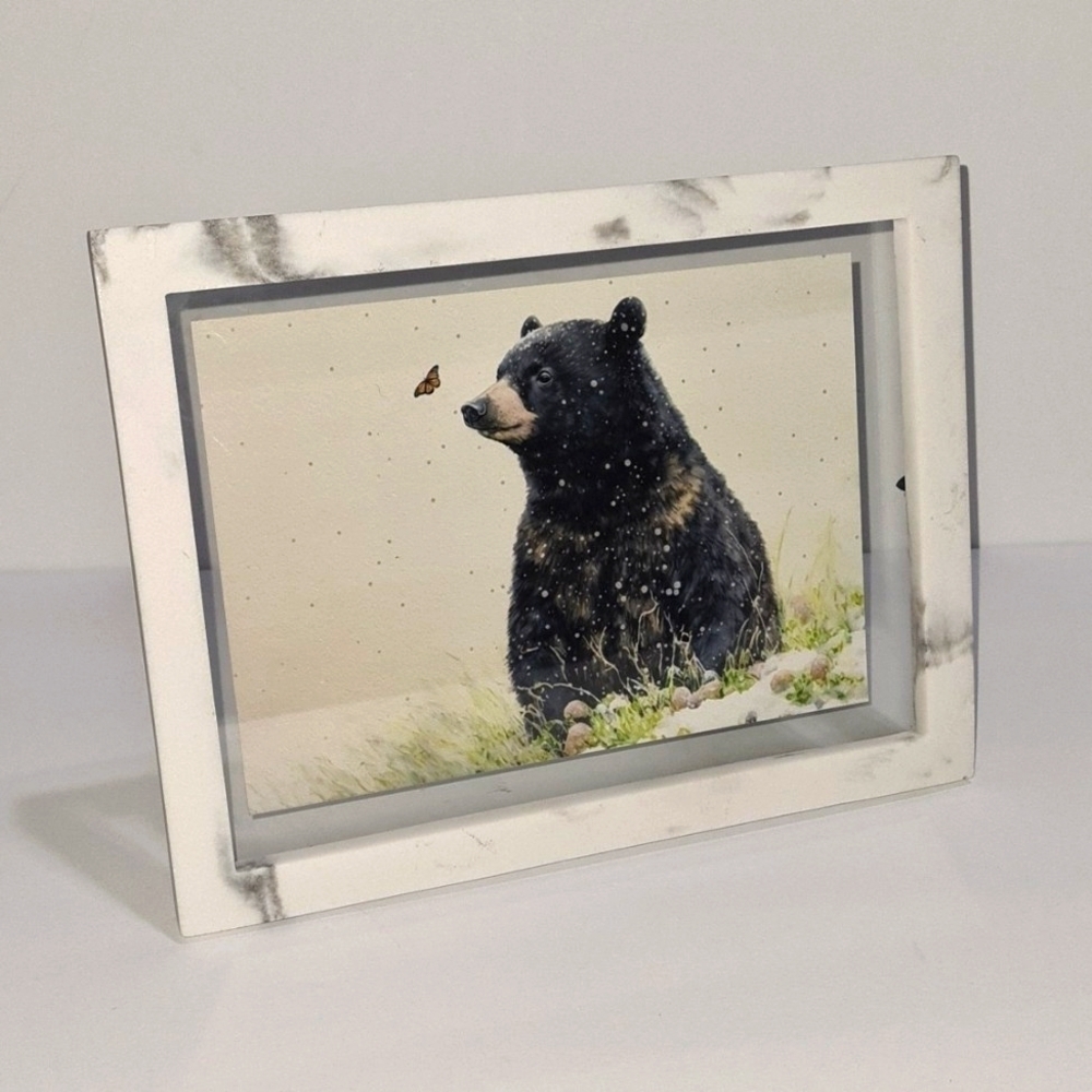 BLACK Bear with Butterfly Watercolor Oil Painting Framed Art Print‎